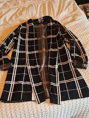 Premise Black and White Windowpane Open-Front Blazer LG